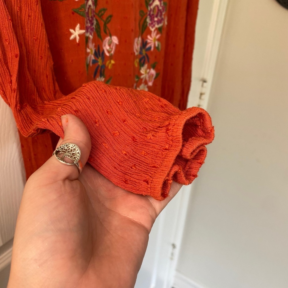 Umgee Embroidered Orange Dress Long Sleeve V Neck Cutout Back Boho Chic Size L - Picture 7 of 9